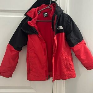4T North Face red and black jacket with removable fleece lining